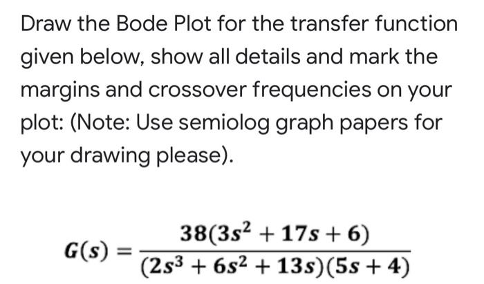 Solved Draw the Bode Plot for the transfer function given | Chegg.com