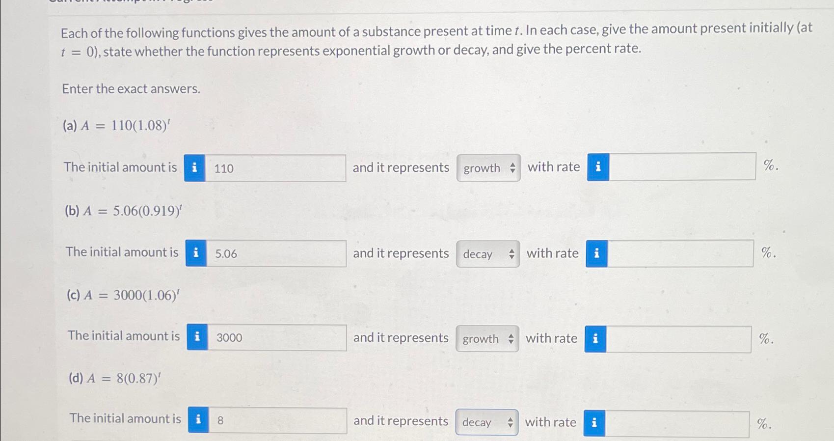 Solved Each of the following functions gives the amount of a | Chegg.com