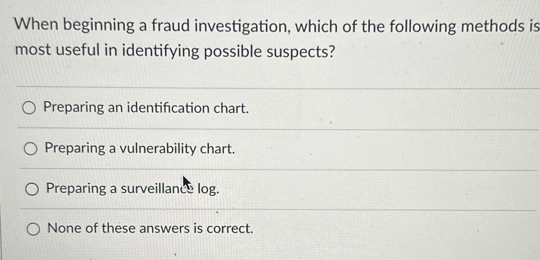 Solved When beginning a fraud investigation, which of the | Chegg.com