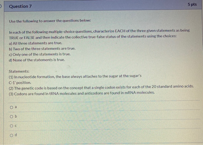 Solved Question 7 5 pts Use the following to answer the | Chegg.com