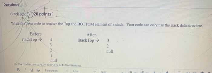Solved Question 6 Stack (odėy [/20 points ] Write the Java | Chegg.com
