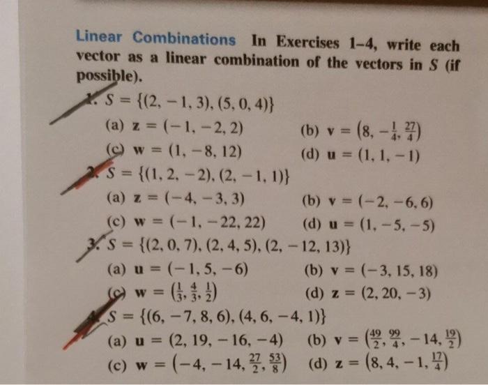 Solved Linear Combinations In Exercises 1-4, write each | Chegg.com