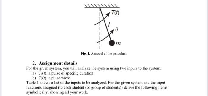 T(t) m Fig. 1. A model of the pendulum. 2. Assignment | Chegg.com