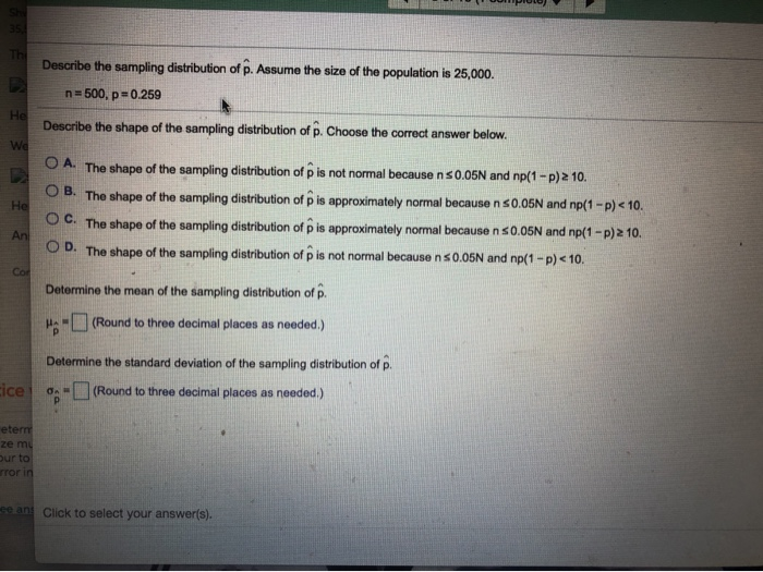 Solved This Describe the sampling distribution of p. Assume | Chegg.com