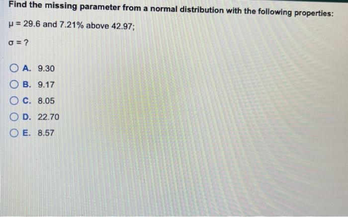 Solved Find the missing parameter from a normal distribution | Chegg.com