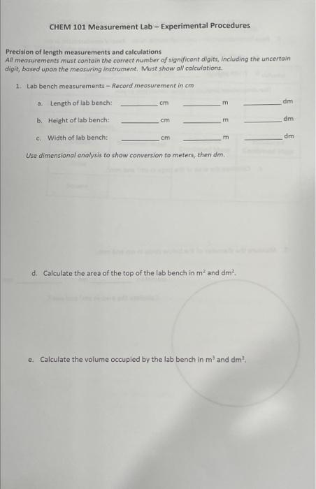 CHEM 101 Measurement Lab - Experimental Procedures | Chegg.com