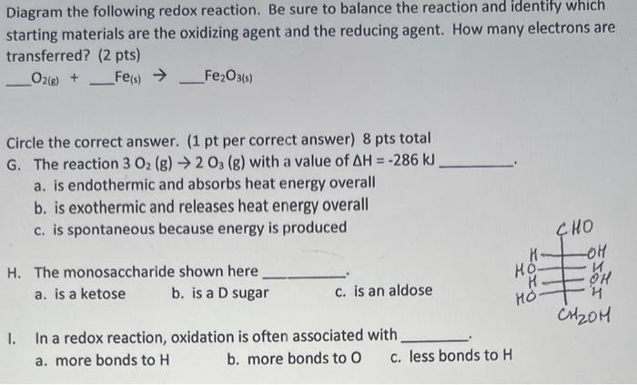 Solved Diagram the following redox reaction. Be sure to | Chegg.com
