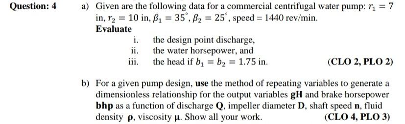 Solved Question: 4 a) Given are the following data for a | Chegg.com