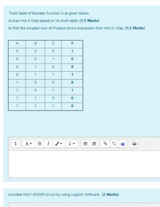 Solved Truth table of Boolean function is as given below. 2) | Chegg.com