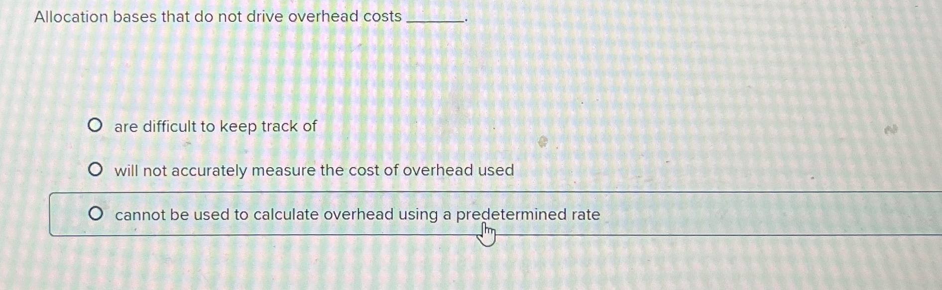 Solved Allocation bases that do not drive overhead costs | Chegg.com