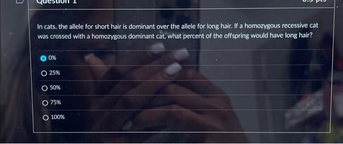 Solved In cats, the allele for short hair is dominant over | Chegg.com