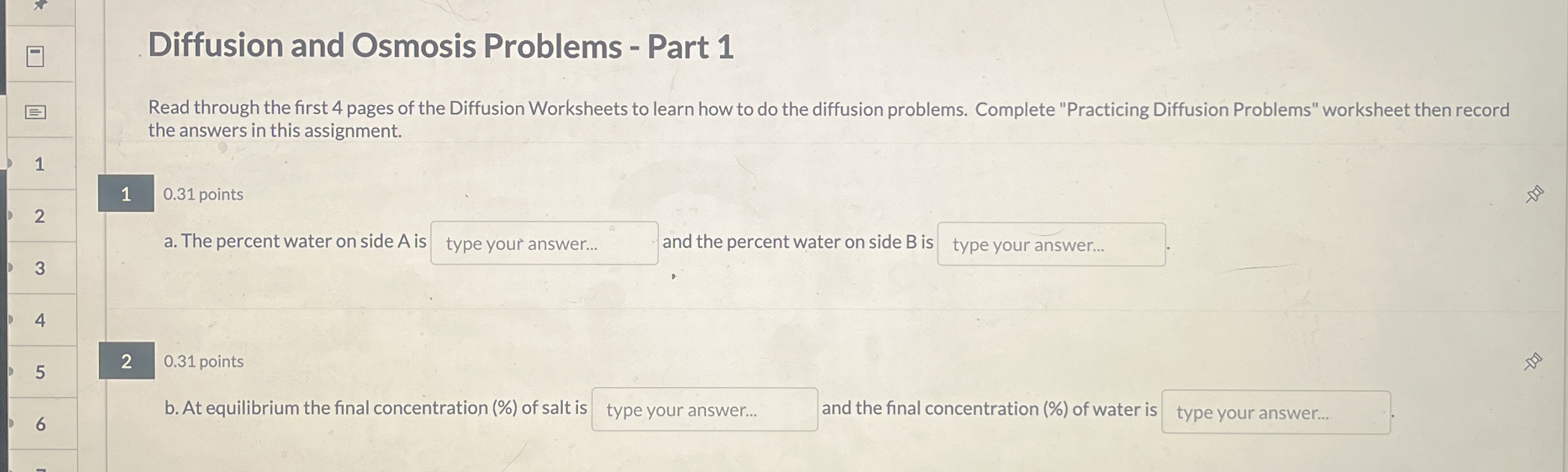 Solved Diffusion and Osmosis Problems - ﻿Part 1Read through | Chegg.com