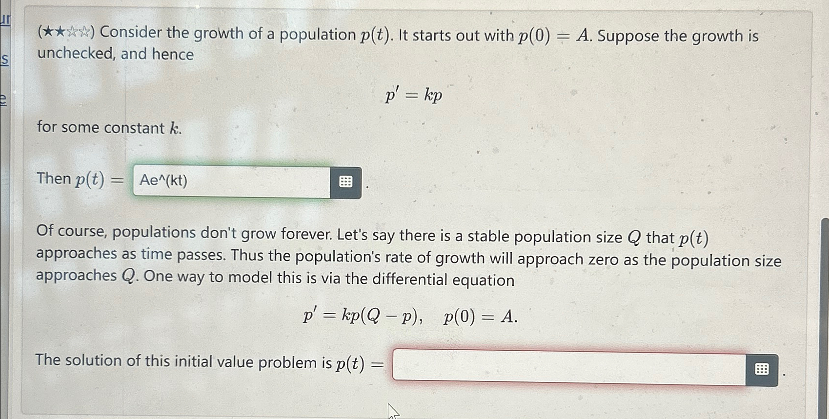 Solved (*********ℏ) ﻿Consider the growth of a population | Chegg.com