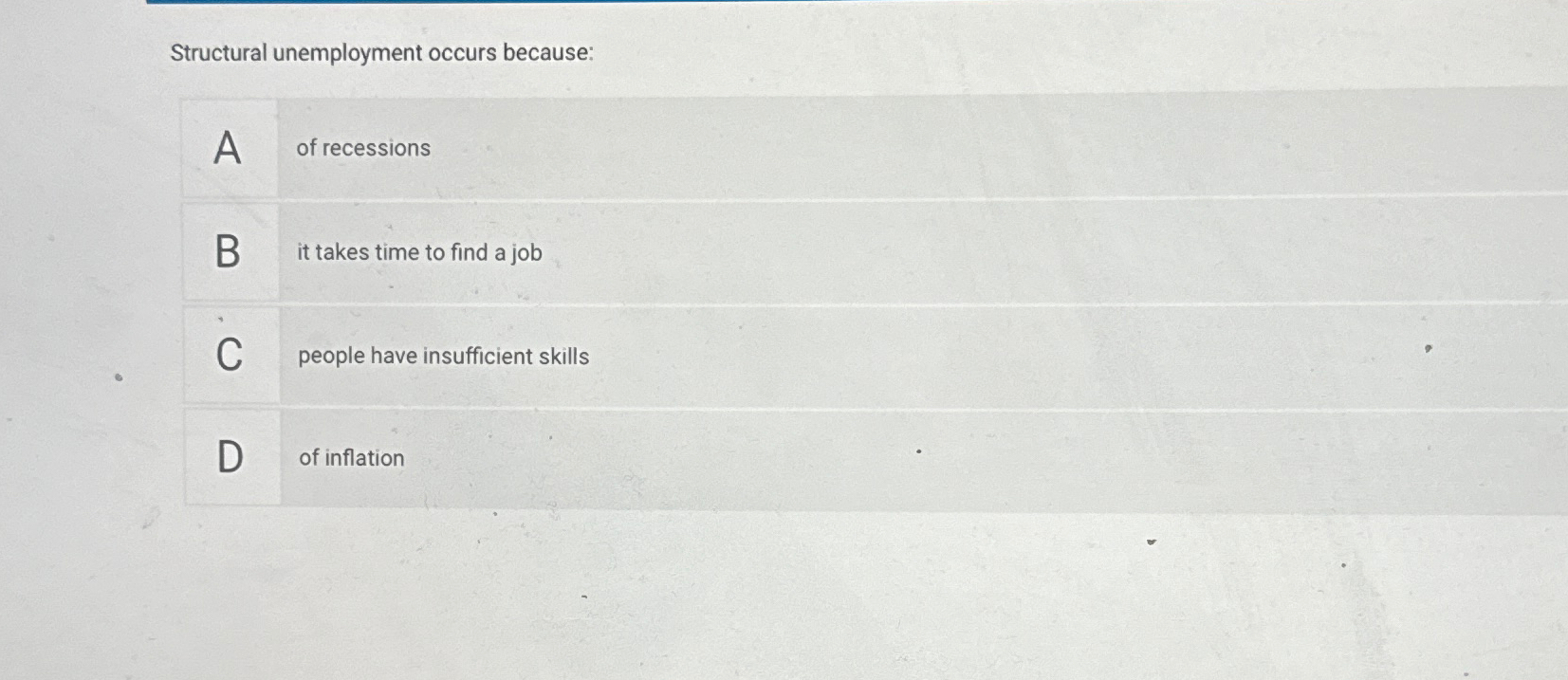 Solved Structural unemployment occurs becauseA of