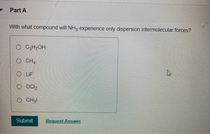 Solved Part A With what compound will NH3 experience only | Chegg.com