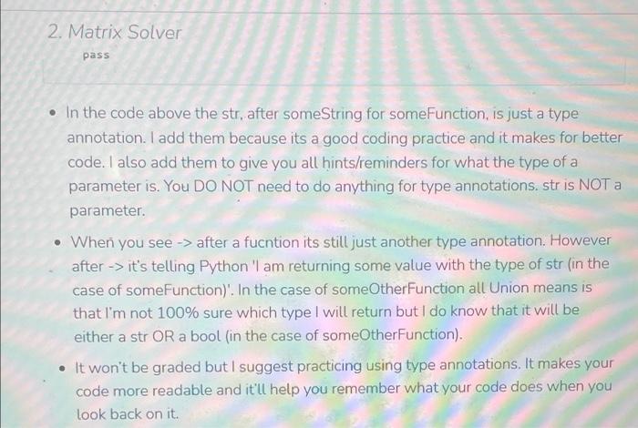 Solved 2. Matrix Solver Background Eventually on your CS | Chegg.com