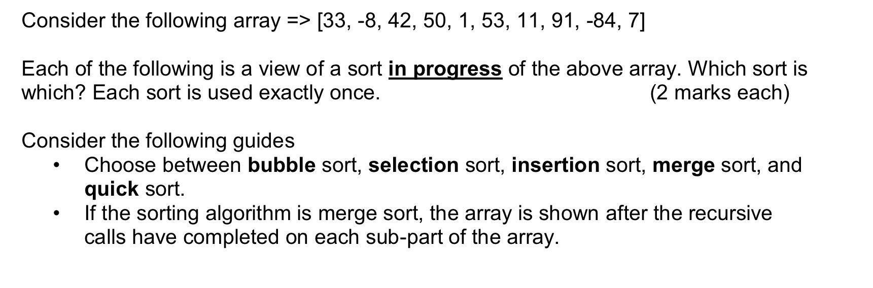 Solved Consider The Following Array | Chegg.com