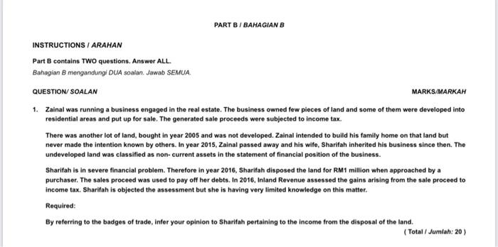 Solved PART B / BAHAGIAN B INSTRUCTIONS / ARAHAN Part B | Chegg.com