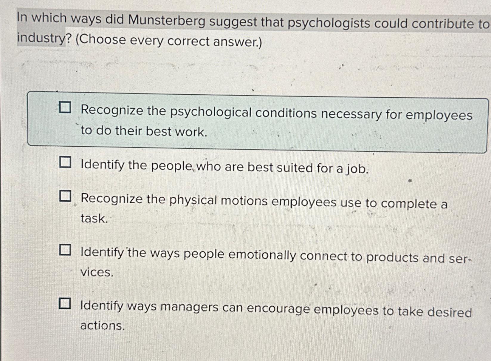 Solved In which ways did Munsterberg suggest that | Chegg.com