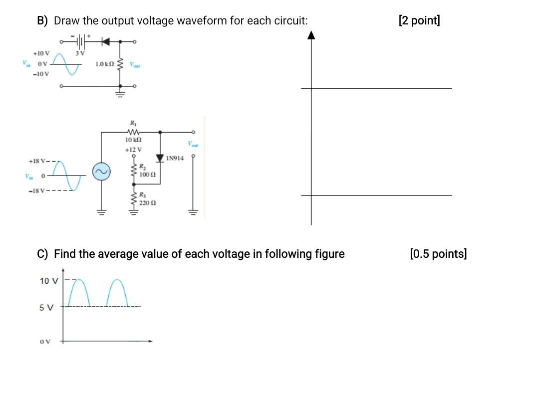 Solved B) Draw the output voltage waveform for each circuit: | Chegg.com