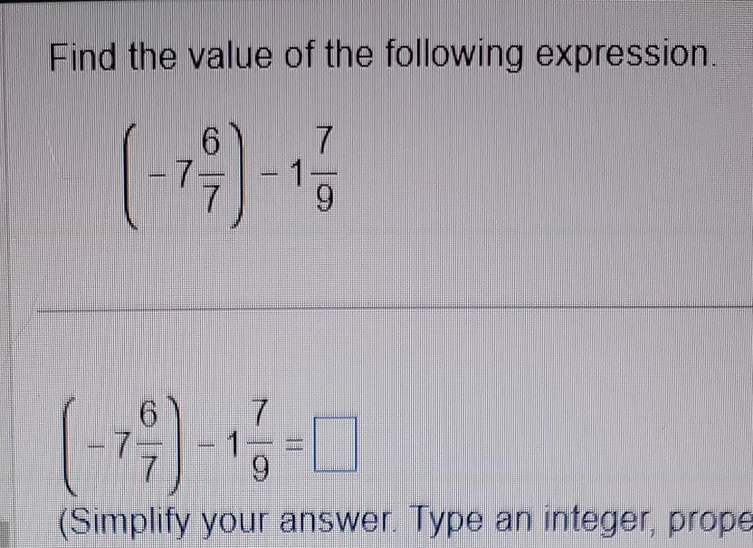 Solved Find the value of the following expression. | Chegg.com