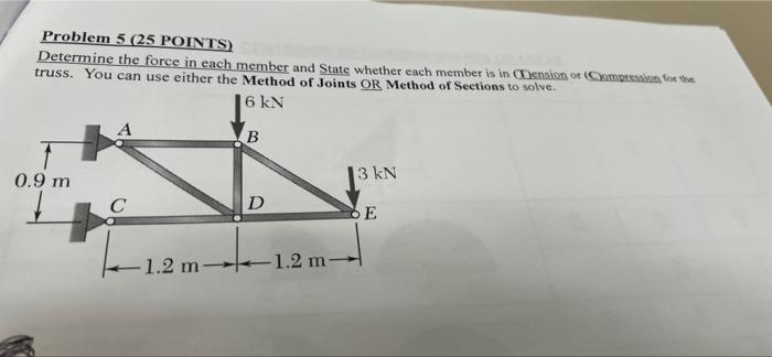 Solved Problem 5 (25 POINTS) Determine the force in each | Chegg.com