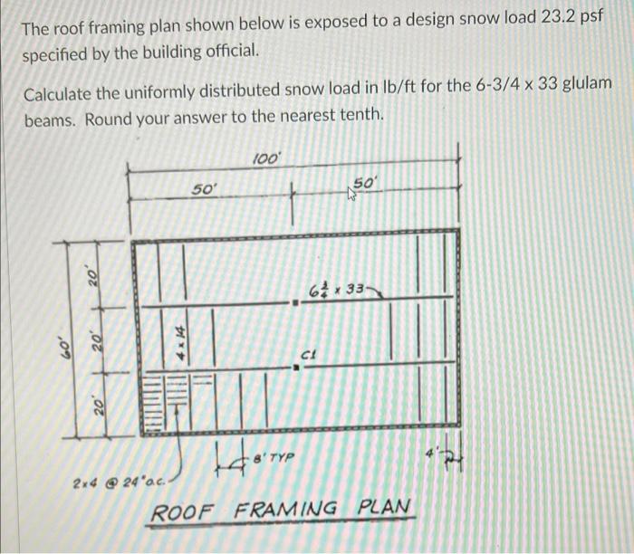 Solved The roof framing plan shown below is exposed to a | Chegg.com