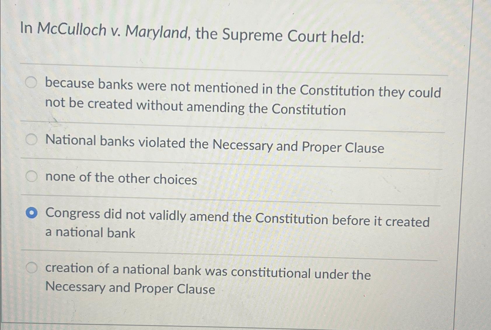 What does the constitution say about the discount creation of a national bank