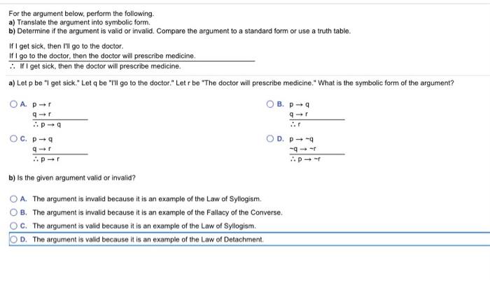 Solved For The Argument Below Perform The Following A