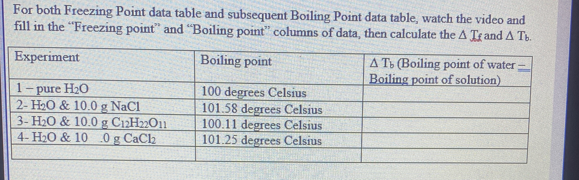Solved For both Freezing Point data table and subsequent | Chegg.com