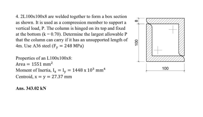 Solved 2L100x100x8 are welded together to form a box section | Chegg.com