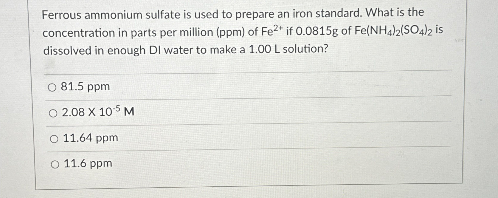 Solved Ferrous ammonium sulfate is used to prepare an iron | Chegg.com