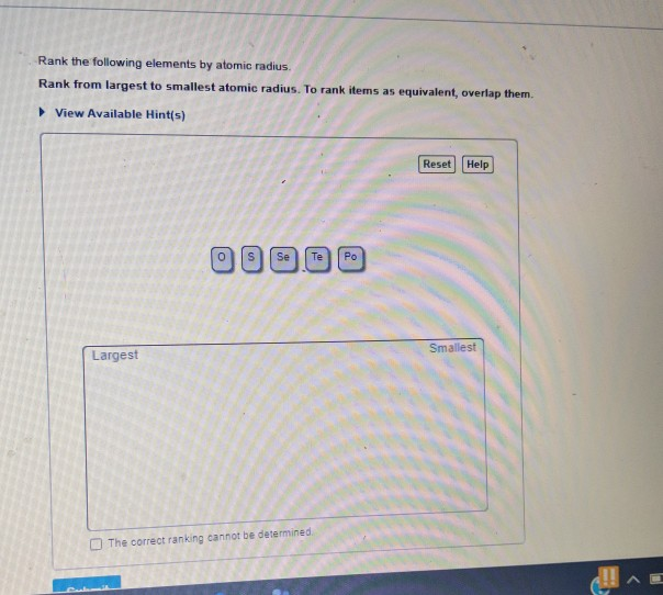 rank the following elements by atomic radius