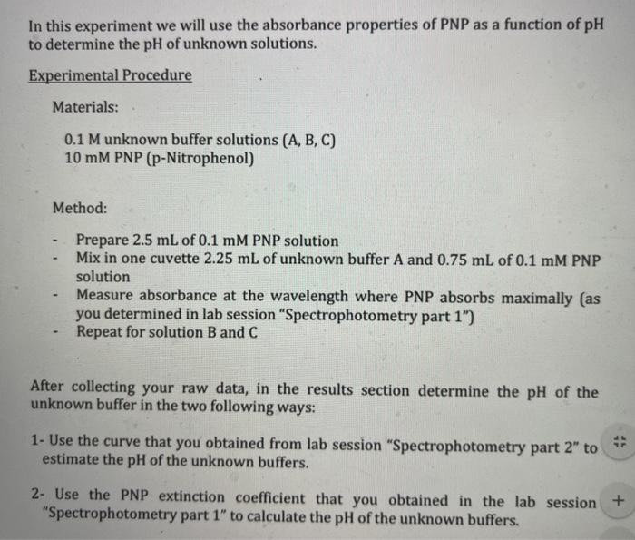 Solved In this experiment we will use the absorbance | Chegg.com
