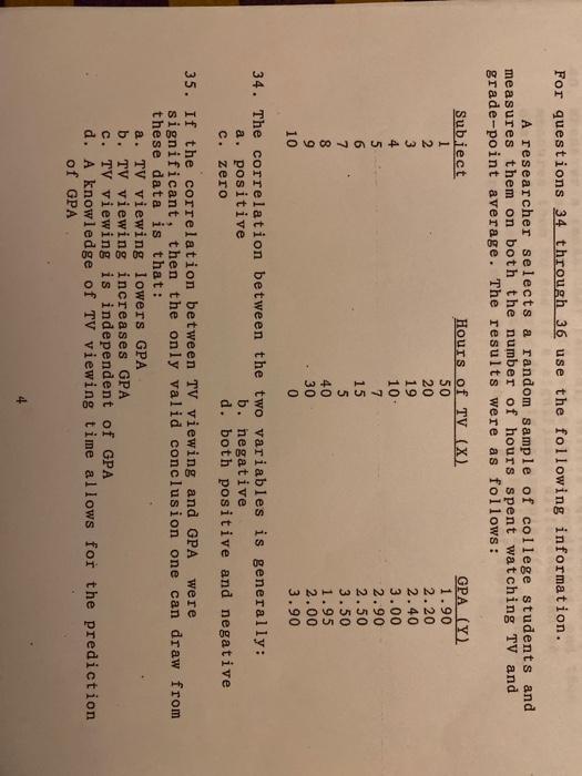 Solved 50 For questions 34 through 36 use the following | Chegg.com