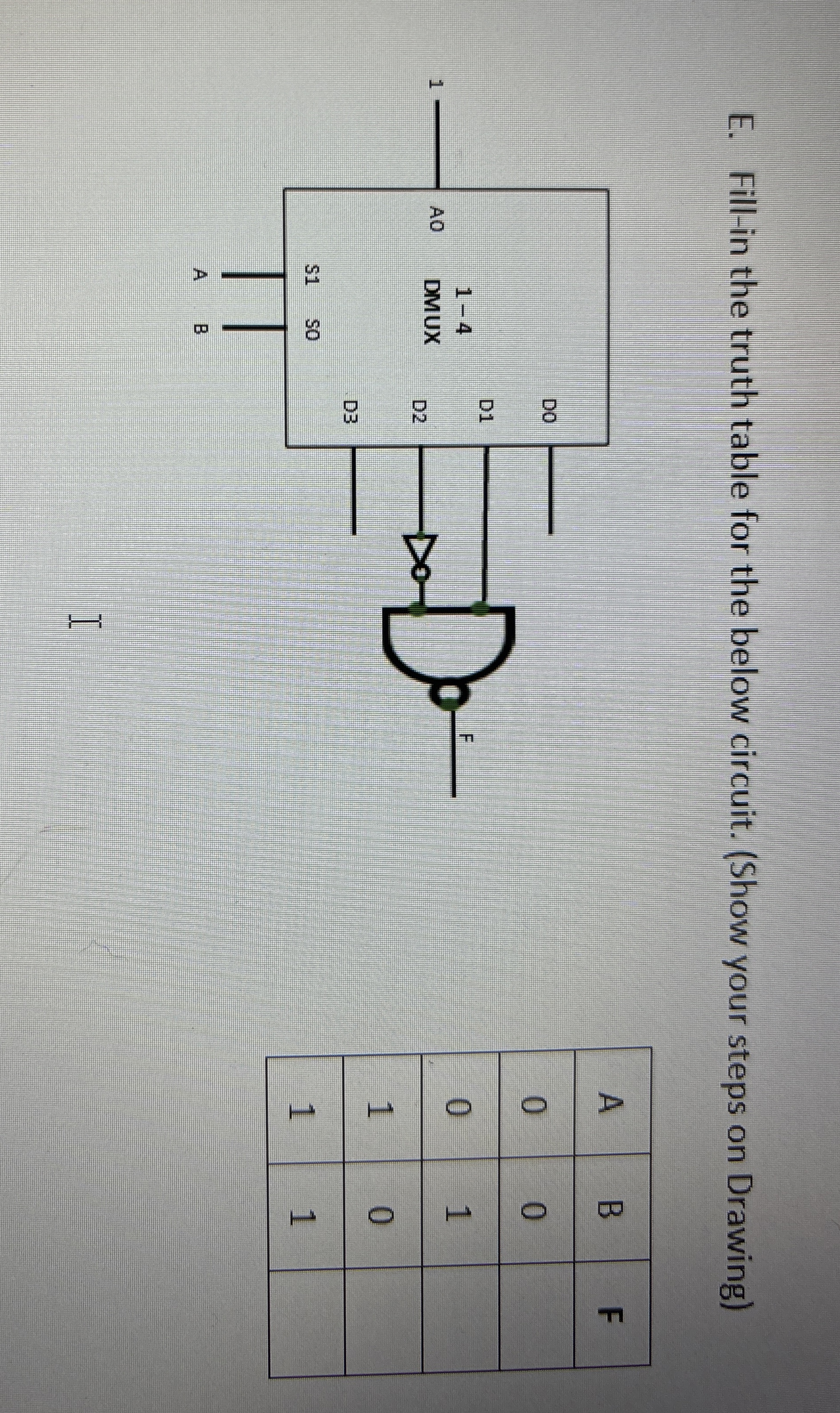 Solved E. ﻿Fillin the truth table for the below circuit.