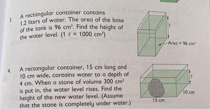 Solved 3 A rectangular container contains 1.2 liters of | Chegg.com