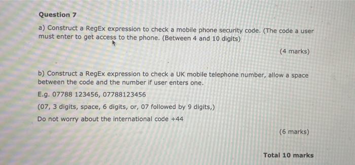 Solved A) Construct A Regex Expression To Check A Mobile | Chegg.Com