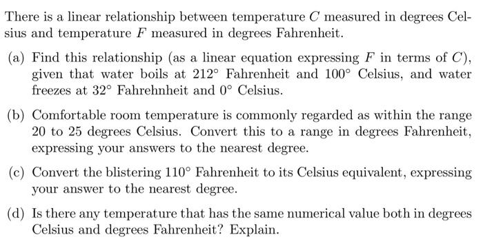 Solved There is a linear relationship between temperature C | Chegg.com
