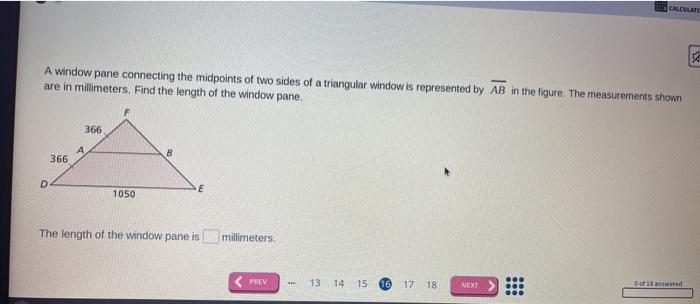 Solved CALCULATE A window pane connecting the midpoints of | Chegg.com