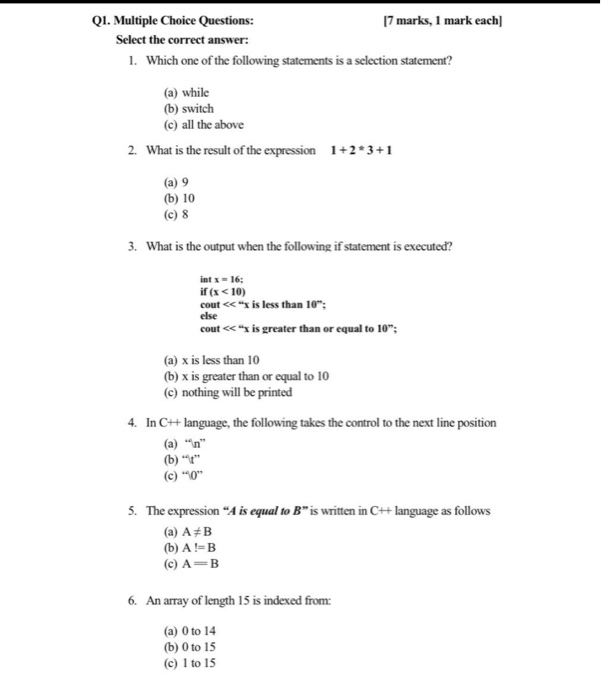 Solved Q1. Multiple Choice Questions: 17 marks, 1 mark each | Chegg.com