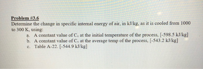 Solved Problem #3.6 Determine the change in specific | Chegg.com