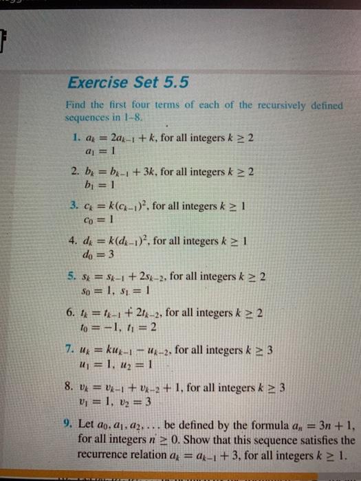 Solved 7 Exercise Set 5.5 Find the first four terms of each | Chegg.com