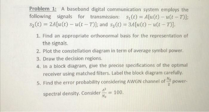 Solved Problem 1: A baseband digital communication system | Chegg.com
