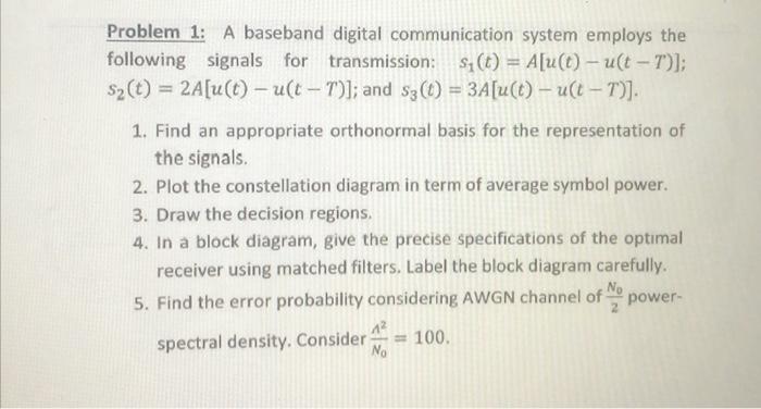 Solved Problem 1: A Baseband Digital Communication System | Chegg.com