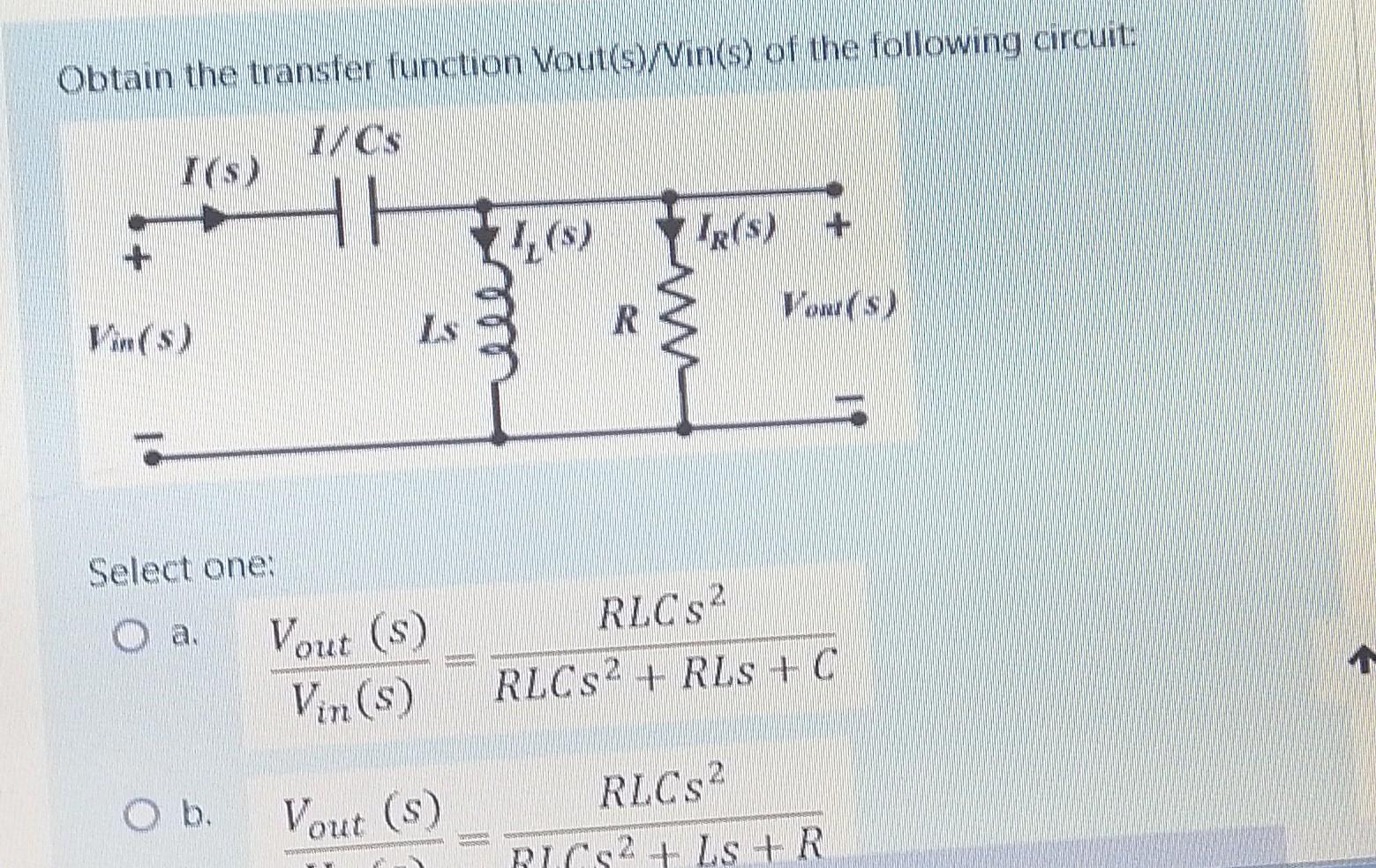 Solved Obtain the transfer function Vout(s)/Vin(s) of the