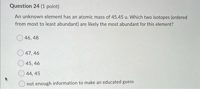 Solved Question 24 (1 point) An unknown element has an | Chegg.com