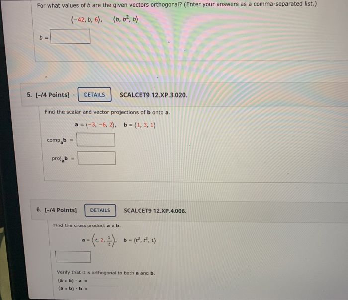 Solved For What Values Of B Are The Given Vectors | Chegg.com