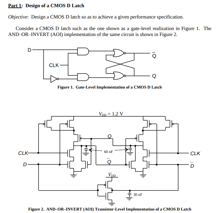 Solved Part 1: Design of ﻿a CMOS D ﻿LatchObjective: Design a | Chegg.com