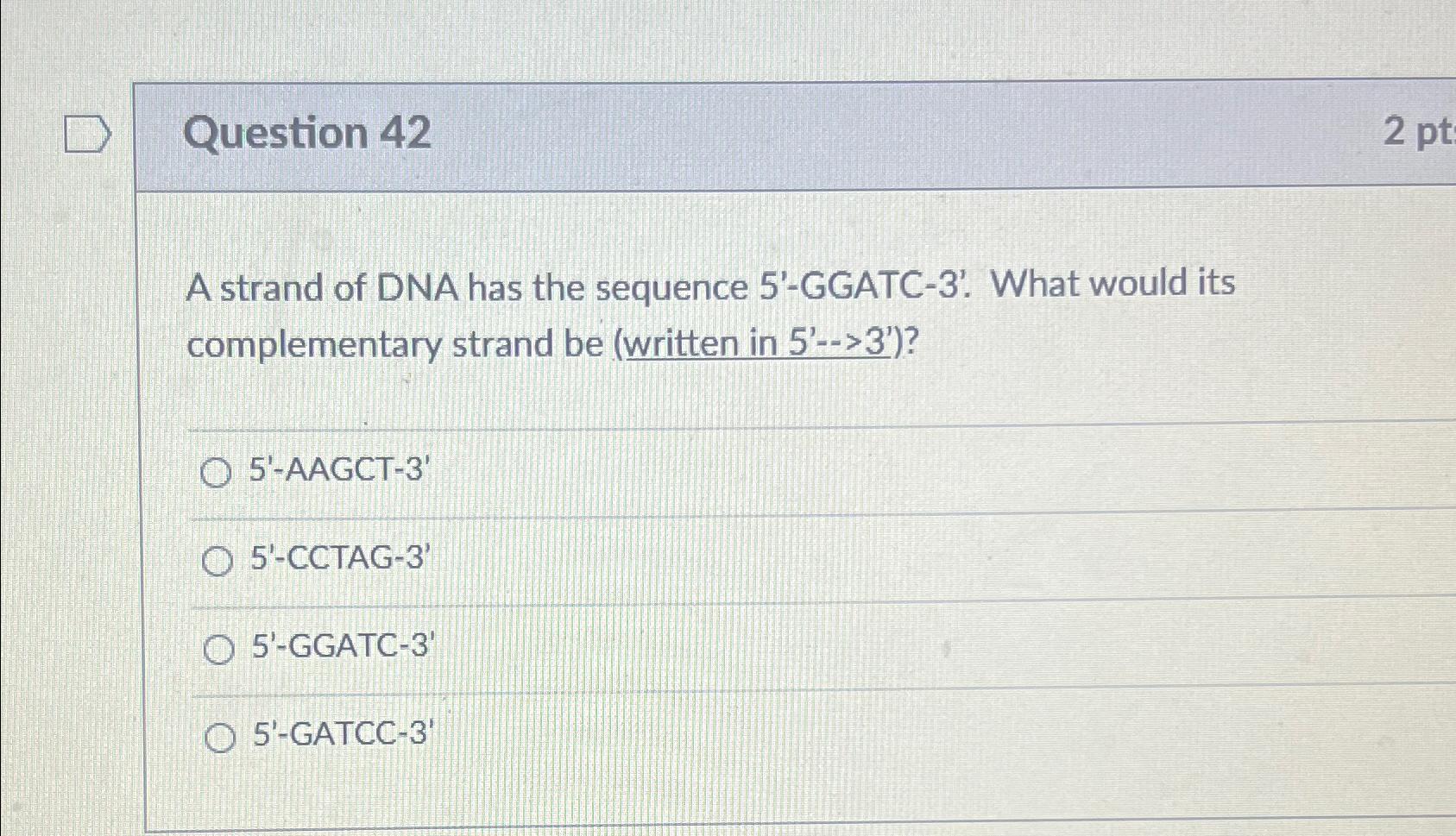 Solved Question 422ptA strand of DNA has the sequence | Chegg.com